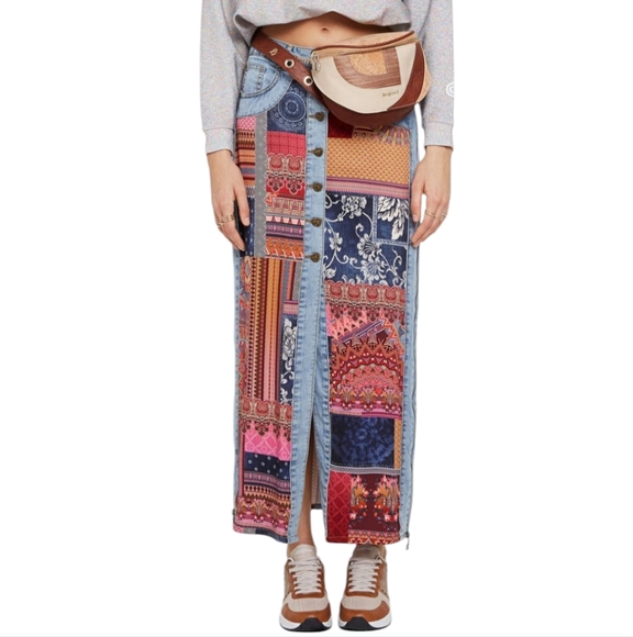 Desigual Dresses & Skirts - Desigual Wearable Art Multicolor Patchwork Denim Creative Artistic Maxi Skirt
